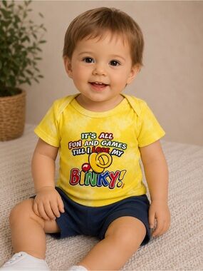 NWOT- Handmade- Yellow Tie-Dye 'Blinky' Graphic Tee with Multicolor Print